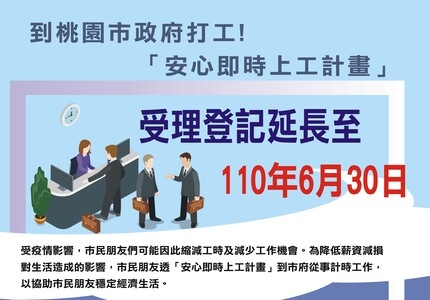 安心即時上工計畫延長至110年6月30日 桃市府再釋出上千職缺